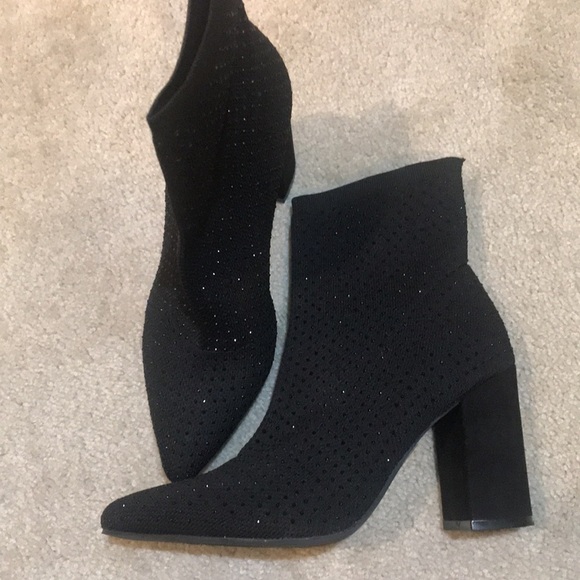 Altar’d State Black Rhinestone Sock Pull On Pointed Toe Booties-8.5 - Picture 1 of 8